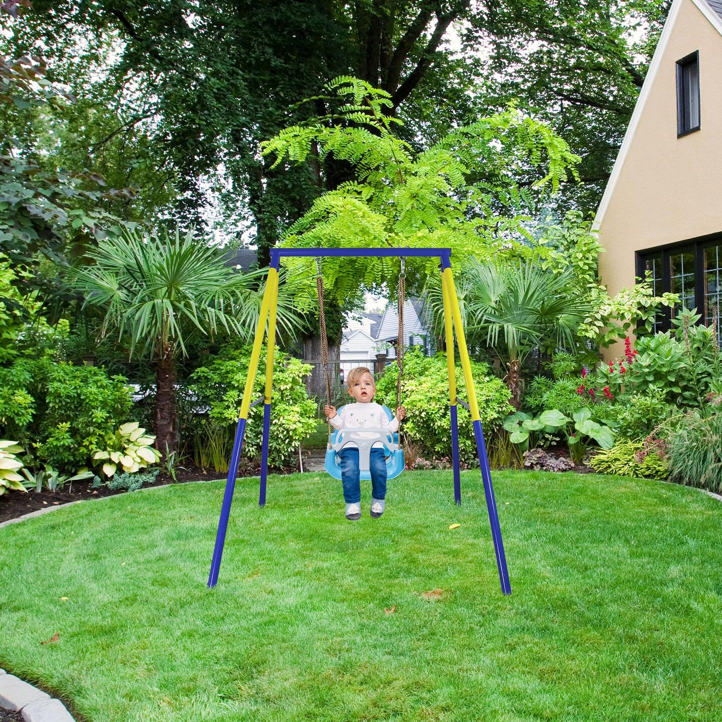 CCLIFE baby swing with swing frame children's swing swing frame outdoor and indoor adjustable from 2 years ZERRO