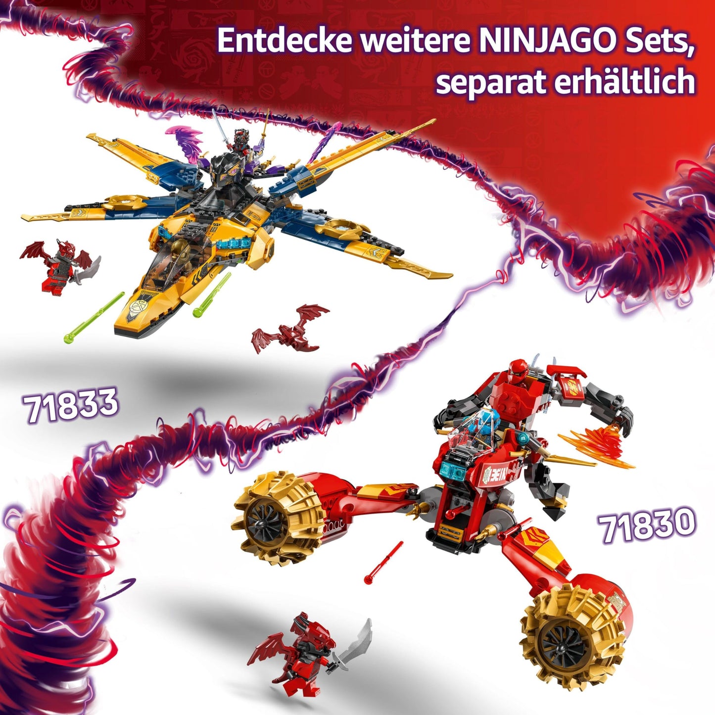 LEGO NINJAGO Rass and Arin's Super Storm Fighter - Toy with drone, shooters, blades, and engines - Includes 3 minifigures for ninja role play - Building set for boys and girls aged 8+ 71833