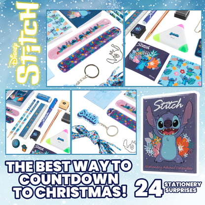 Disney Stitch Advent calendar 2025 for kids and teenagers. Christmas calendar with 24 surprises. Stationery or hair accessories for girls. Great gift idea! (Blue Stitch stationery)