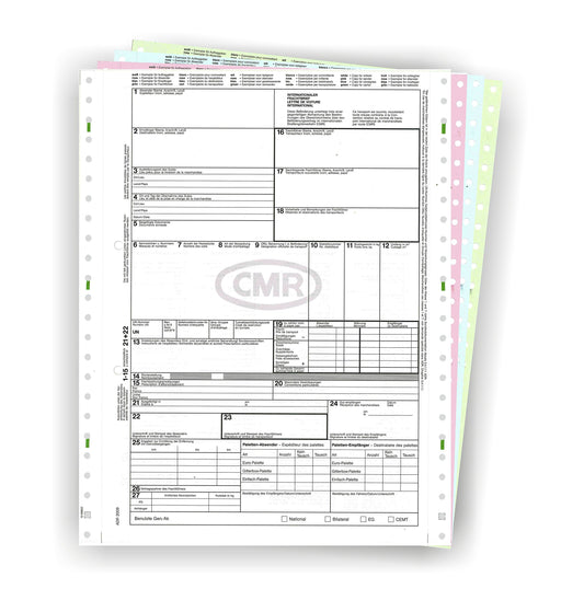 500 x CMR Consignment Note 4-fold self-copying, continuous sets/For international freight transport/Premium quality/In accordance with the latest ADR standard - Made in Germany.