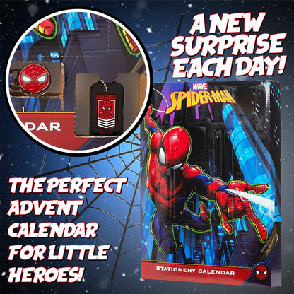 Marvel Spiderman Advent calendar 2025 for kids and teenagers with school supplies, pencils, keychains, stamps, and toys. Great gift idea! (Spiderman Multicolor)