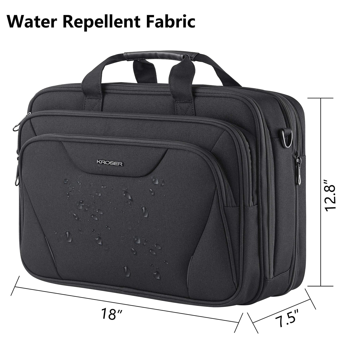 KROSER 18-inch handbag, laptop bag up to 17.3 inches, waterproof, expandable, document bag with shoulder strap, for travel/business/school/men/women, laptop bag.