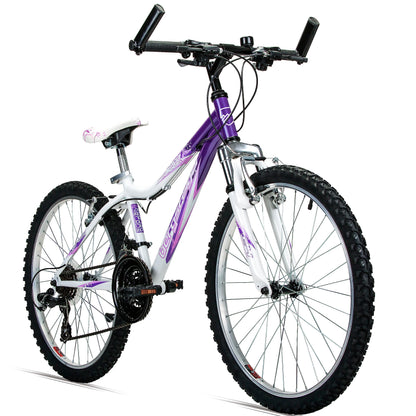 Verona 24 inch children's bike for 8, 9, 10, 11 year olds. 18 gears, mountain bike with fork suspension, girls' bike.