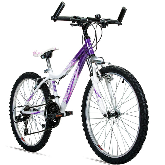 Verona 24 inch children's bike for 8, 9, 10, 11 year olds. 18 gears, mountain bike with fork suspension, girls' bike.