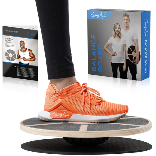 High-quality wooden balance board for versatile coordination training | Includes exercise book from the Champ | Proprioceptive stability for rehabilitation & fitness | Non-slip & safe (+underlay mat)