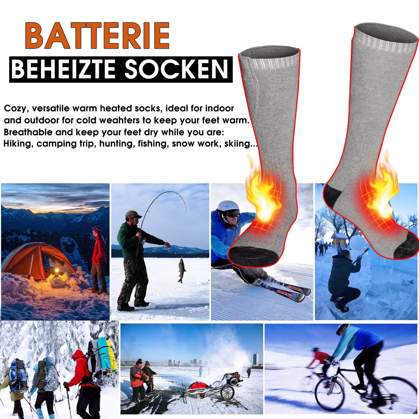 Svpro Heated Socks Men Women, Rechargeable Electric Battery Heated Socks Warm Sock Foot Warmer 12 Hours Long Heating Time for Indoor Outdoor Hunting, Camping, Hiking, Motorcycle