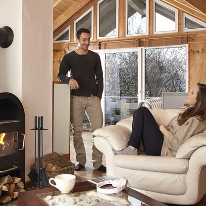 Relaxdays fireplace tool set, 4-piece set with shovel, broom, poker & holder, modern stove utensils, black