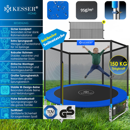 KESSER® Trampoline Outdoor Ø 244/305/366/427 cm Complete set with safety net, ladder, edge cover & side pocket and assembly accessories | Children's trampoline Garden trampoline Capacity 150 kg
