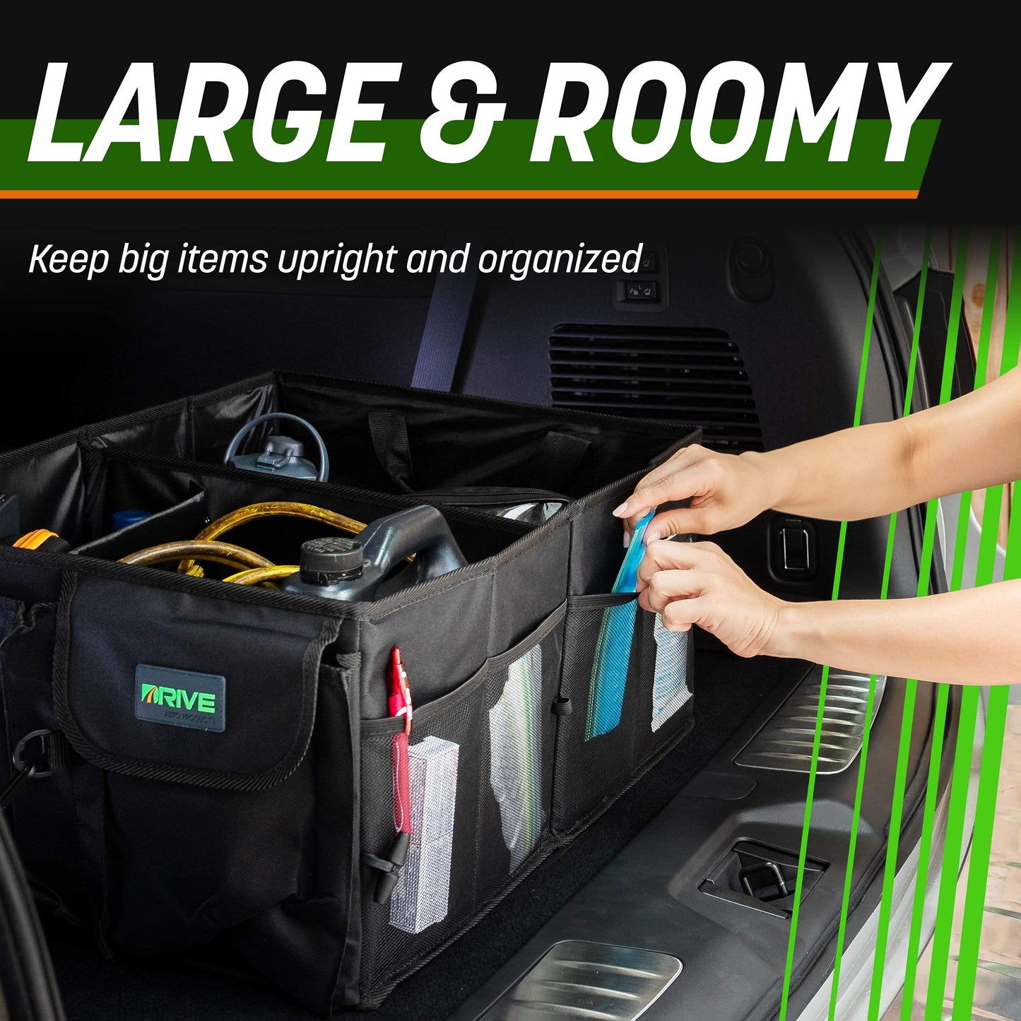 Drive Auto Products, Car Organizer - Trunk Organizer - Trunk Bag with Straps - Handy Car Foldable Box - Sturdy Bag with Multiple Compartments.