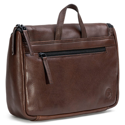 FARMHOOD Memphis Women/Men Leather Toiletry Bag | large cosmetic bag with hook for hanging | many compartments with zipper | Beauty case 27 cm with zipper on the back