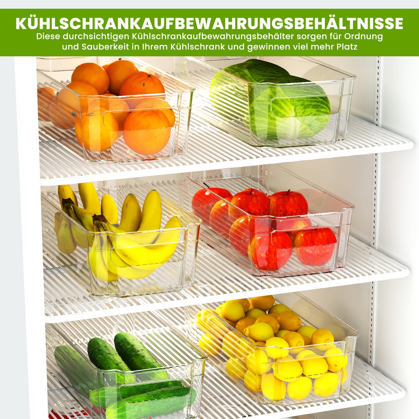 KICHLY high-quality refrigerator organizer set for drawers - set of 8 stackable storage containers for vegetable drawer, kitchen cabinet, shelves, cosmetics, office supplies, tools - BPA-free.