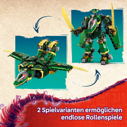 LEGO NINJAGO 2-in-1 Lloyd's Jet Mech - toy with 5 minifigures, dragons, equipment, and a flying motorcycle - gift for boys and fans of Rise of the Dragons aged 9 and up 71845