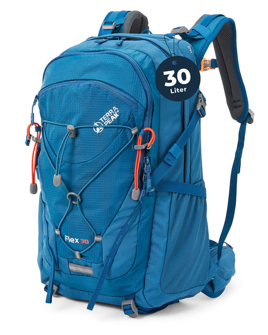 Terra Peak hiking backpack 30L men women adults blue small - Outdoor bike backpack touring backpack - Waterproof daypack ski backpack - Survival hiking backpacks easy to carry Flex 30