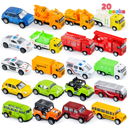 JOYIN 20 Pieces Metal Pull Back Mini Toy Cars, Mini Die Cast Toy Cars Set, Pull Back Cars for Toddler Girls Boys Toys