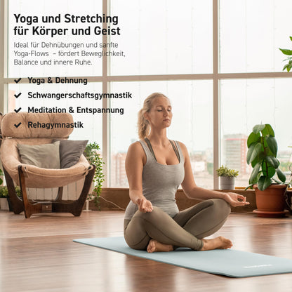 MSPORTS Gymnastics Mat Premium including carrying strap + exercise poster + workout app I Skin-friendly fitness mat 190 x 60 x 1.5 cm - Stone Gray - Phthalate-free yoga mat