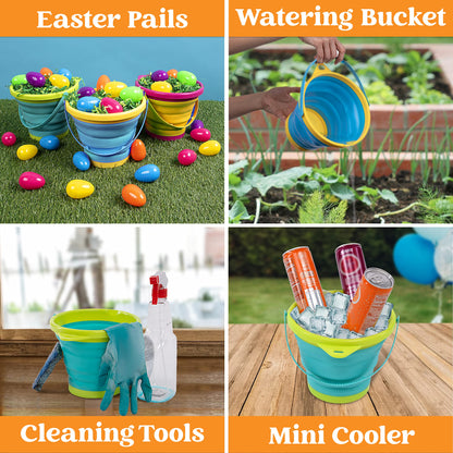 JOYIN 3 Pack Foldable Bucket with Shovels (Bonus Mesh Bag), Foldable Bucket Multipurpose for Beach, Beach Gear, Sandbox Toys