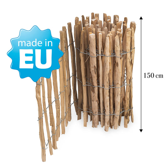 MC. Collector picket fence in 26 sizes - hazelnut wood fence - wooden garden fence heights 50 cm - 150 cm length 5/10 meters - chestnut fence for garden (height: 150 cm X length: 300 cm, slat spacing: 7-8 cm)