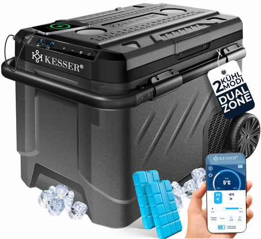 KESSER® Compressor Cooler Box electric 61 liters | Camping Freezer with LED touch | With APP control & Cooling packs USB connection 12/24 V 230V | Fridge cooling up to -20°C for car truck anthracite black