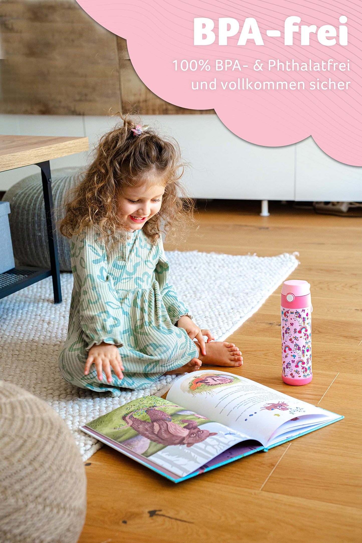 JARLSON® Kids Water Bottle "MALI" - Stainless Steel Thermos Bottle - BPA free - Leakproof - Kids Bottle with Chug Lid - Bottle for School, Kindergarten - 350ml (Unicorn, 500ml)