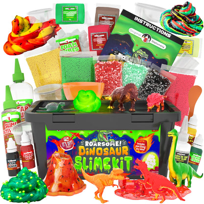 Original Stationery Dinosaur Slime Kit, slime lab set for boys to create glow in the dark slime, butter slime, and dino poop slime, great gifts for kids.