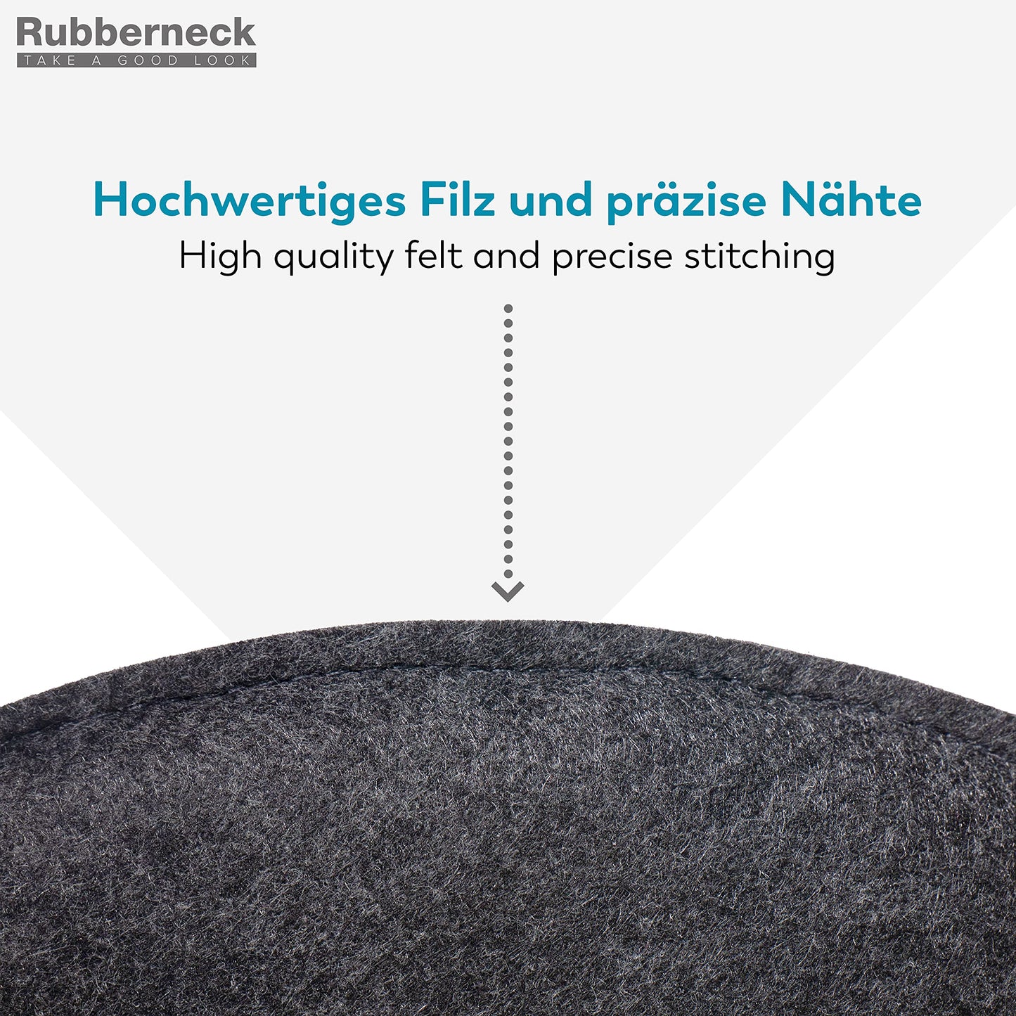 Rubberneck 8-piece set of non-slip felt round seat cushions, chair pads with anti-slip nubs, dark grey.