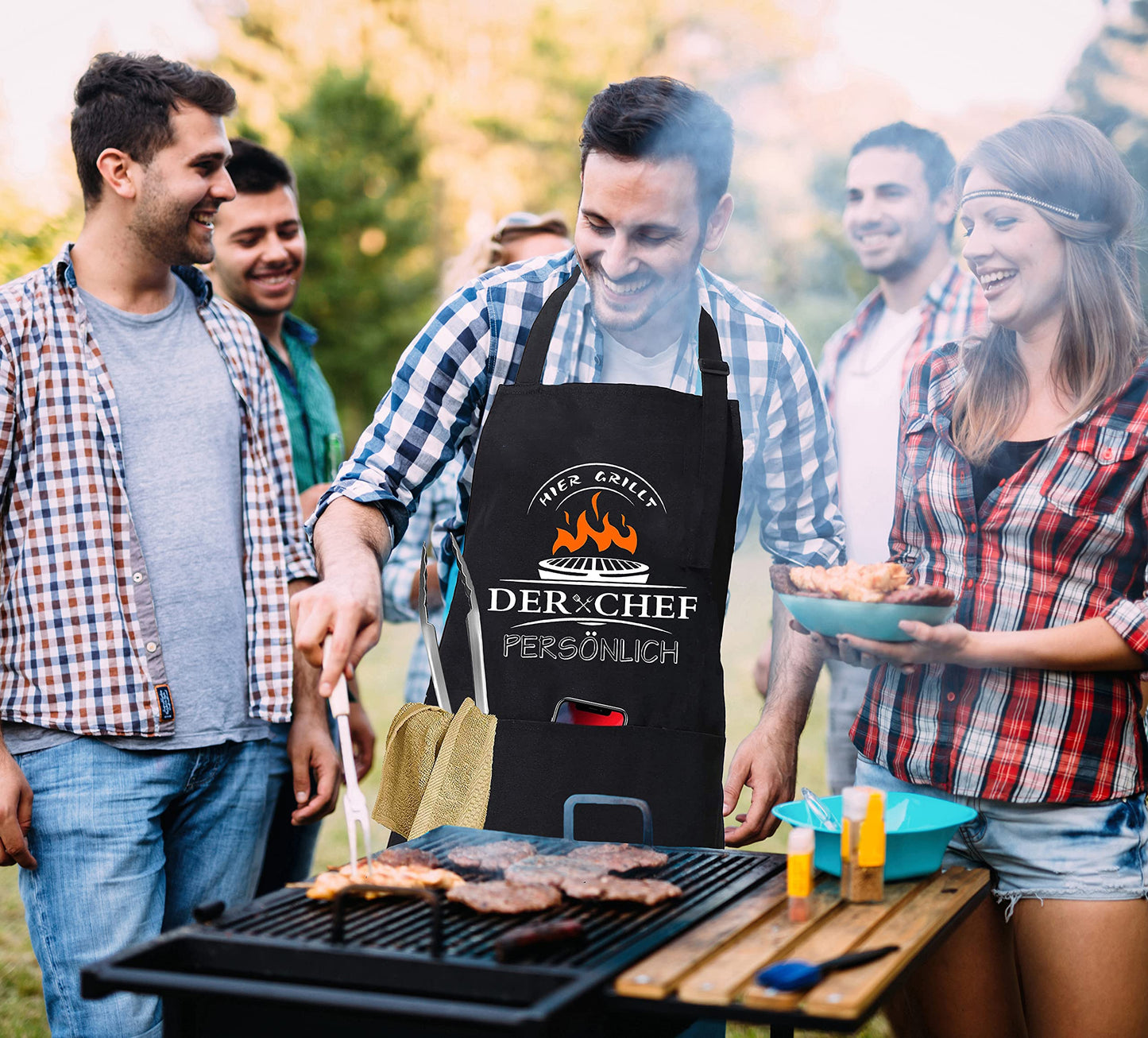 BBQ Grill Tool Set, Men's Grill Accessories Gift, Stainless Steel Grill Case Set of 20, Grill Accessories with tongs, spatula, and apron, Ideal BBQ Set for Outdoor and Camping.