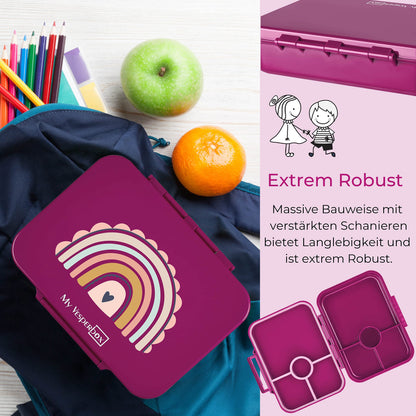 My Vesperbox - Bia - Bento Box Children - NEW - REINFORCED LOCKS - Leak-proof & BPA free - extremely durable - Lunchbox - ideal for kindergarten and school... (Purple - Rainbow)