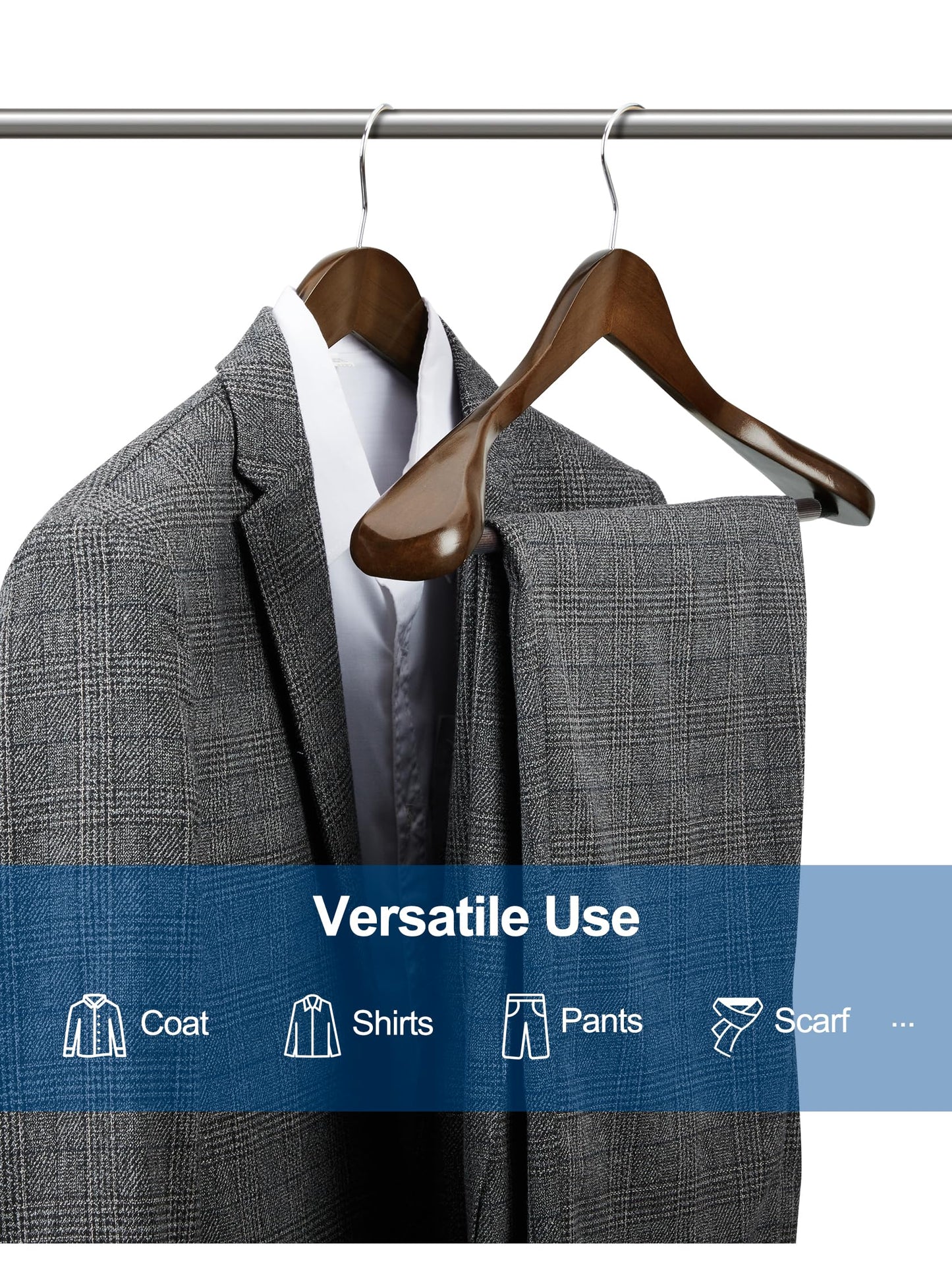HOUSE DAY Wide Walnut Wood Hangers 6X Non-Slip Hangers Sturdy Coat Hangers Suit Hangers Wood Hangers, Wide Shoulders Non-Slip Pants Bars Rotatable Hooks