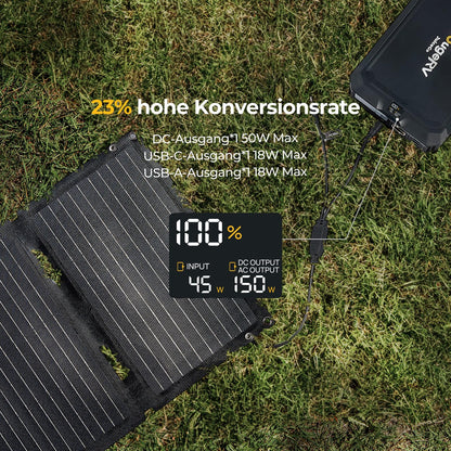 BougeRV 50W ETFE Foldable Solar Panel, Fiberglass 270°, 0.8 kg, Solar Module with DC/USB-C/USB-A outputs, Portable Solar Panel with Carabiner, Compatible with phone, tablet, small power station.