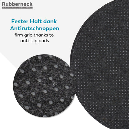 Rubberneck 8-piece set of non-slip felt round seat cushions, chair pads with anti-slip nubs, dark grey.