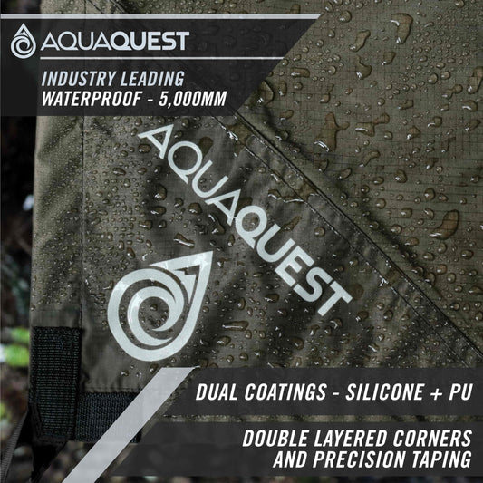 AquaQuest Safari waterproof camping tarp - Lightweight sunshade or rain shelter - Hiking, backpacking, & hammock, 6 x 4 m Olive Green