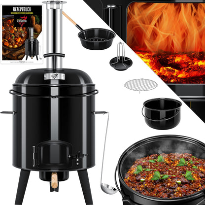 KESSER® Goulash Kettle Goulash Cannon | Dutch oven with grill function Oven Grill Kettle Grill + Chicken roaster 8L pan Goulash pot 17 liters enameled with lid for outdoor kitchen field kitchen