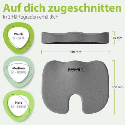feela.® Orthopedic Seat Cushion [3 Levels of Firmness] - Ergonomic cushion for office chair & more - Reduces pain, increases comfort, promotes blood circulation, and relieves pressure on the coccyx (Soft)