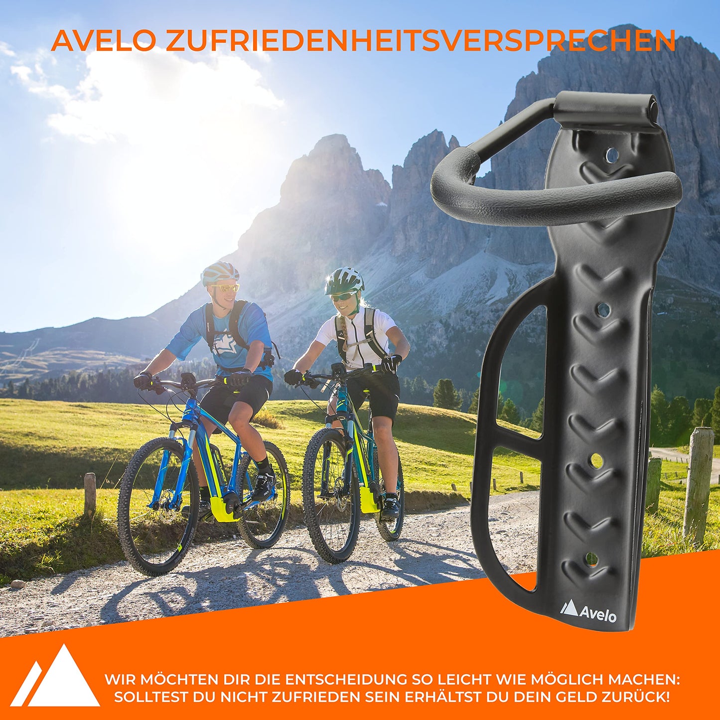 Avelo® Bike Wall Mount [2 pack] - Fits all bikes [Up to 25 Kg] - Wall bike rack with premium fischer® accessories (Black)