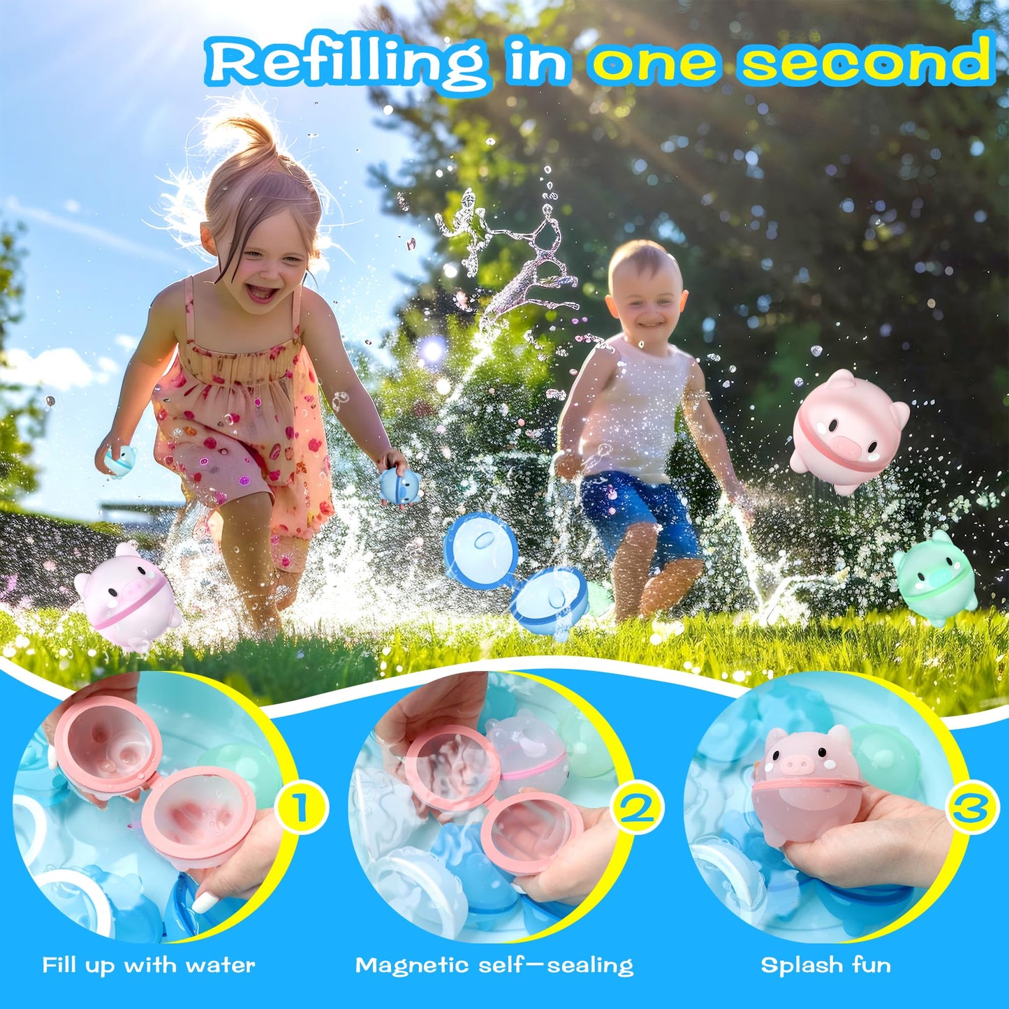 DBPBToU 8/12/16 Piece Water Balloons Reusable for Kids Adults, Self-sealing Water Balloons, Water Toys for Children for Family Game Beach Pool Party (8 Pieces)