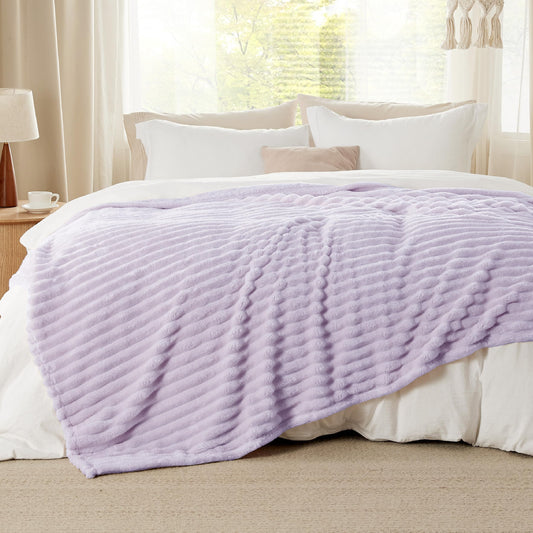 BEDSURE Cozy Blanket 220x240 - Bedspread, Wool Blanket & Fleece Blanket, Sofa Throw, Soft Warm Thick Cord Blanket for Room Decor, Living & Snuggle Blankets, XXL Large Cover, Lavender, 220 x 240 cm