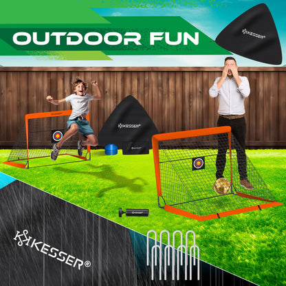 KESSER® Soccer Goal Kids Pop-Up 2er Set | Soccer Goals Foldable with Fiberglass Poles & high-quality Goal Nets for Indoor, Outdoor & Garden | With Carry Bag Cone Pump Target Orange