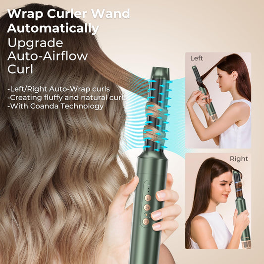 7 In 1 Air Styler, 11000RPM Hair Dryer Brush, Hot Air Brush Hair Styler, Ionic Hair Dryer with Blow Dryer, Left Right Curling Iron, Round Brush Dryer, Thermal Brush, Hair Straightener Brush, 3 Temperature & Wind Settings.