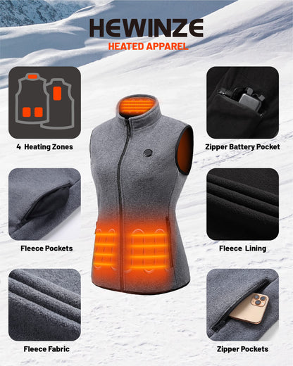HEWINZE Fleece Heated Vest Women - Heated vest with 5V battery, hunting heated vest.