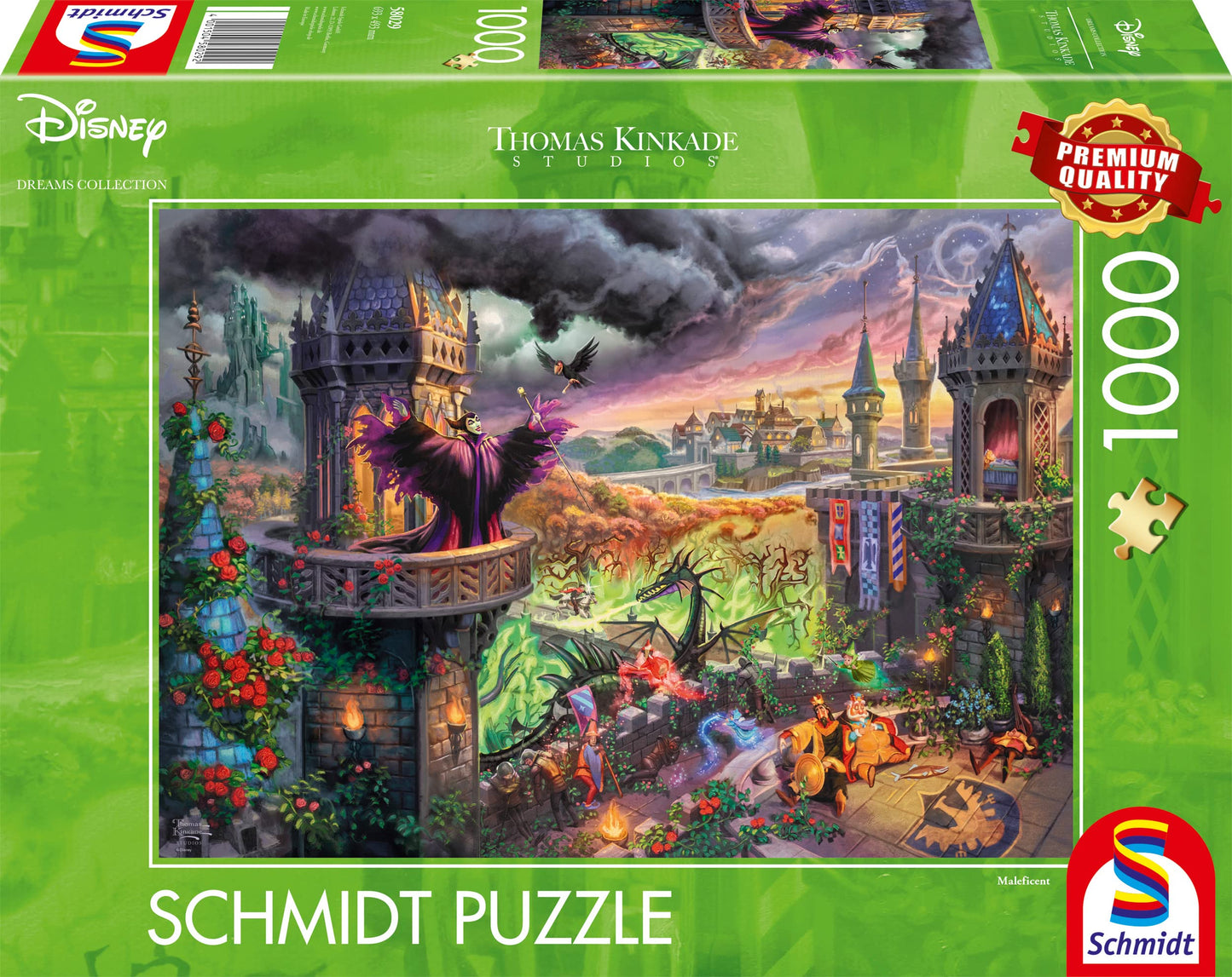 Schmidt Spiele 58030 Thomas Kinkade, Disney, Moana, 1000 pieces puzzle, standard & 58029 Thomas Kinkade, Disney, Maleficent, 1000 pieces puzzle, standard