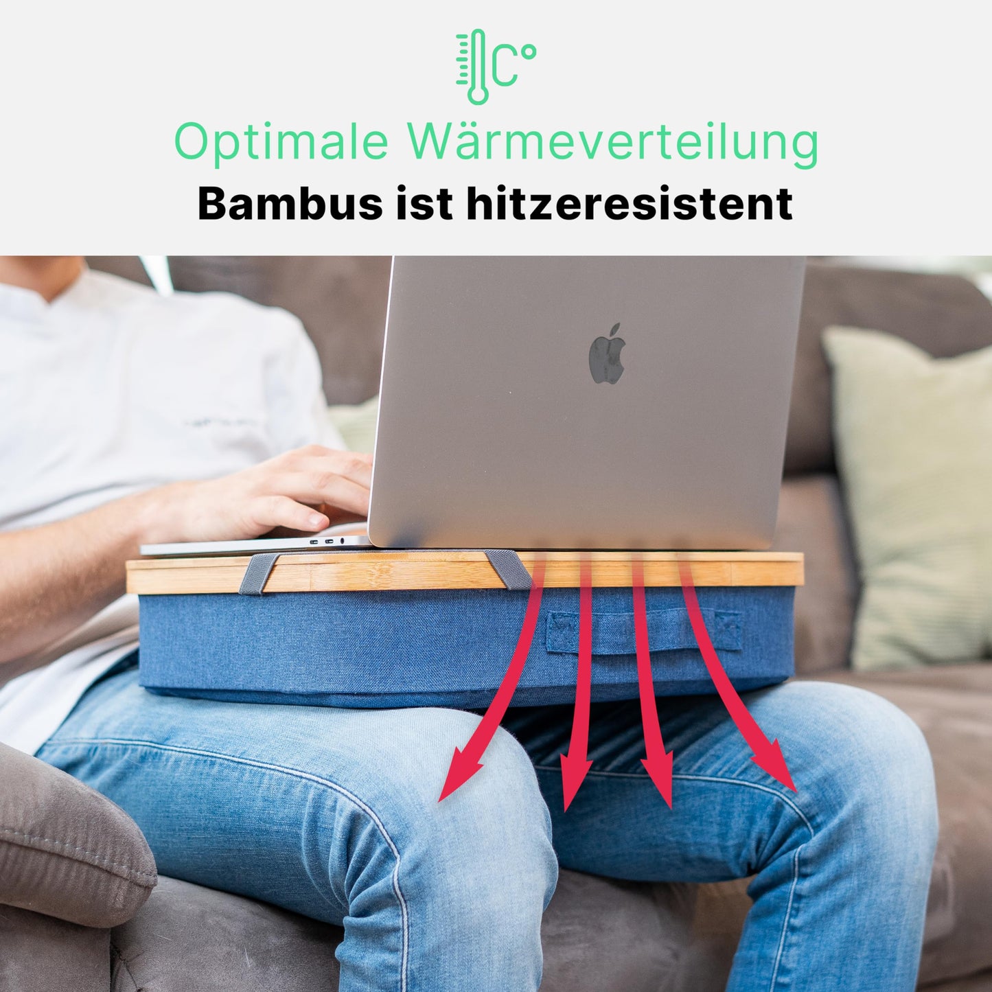 MY FAT GORILLA Laptop cushion bamboo with storage compartment and cable hole, laptop pad for up to 17 inches, laptop table for bed, laptop work tray, laptop table for sofa, laptop cushion wood