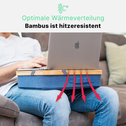 MY FAT GORILLA Laptop cushion bamboo with storage compartment and cable hole, laptop pad for up to 17 inches, laptop table for bed, laptop work tray, laptop table for sofa, laptop cushion wood