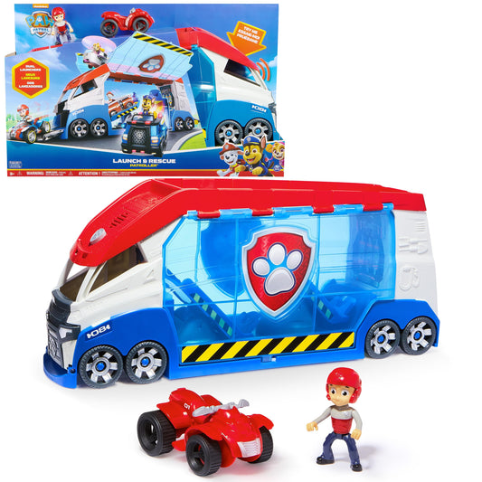 PAW Patrol - Launch'n Rescue PAW Patroller team vehicle with new features, including Ryder figure and 1 base vehicle, toy suitable for children aged 3 years and older.