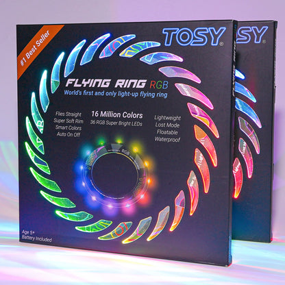 TOSY Flying Ring - 16 million RGB colors, bright, automatic lighting, safe, waterproof, lightweight Frisbee, birthday, Easter, Christmas gift for kids, 2-pack