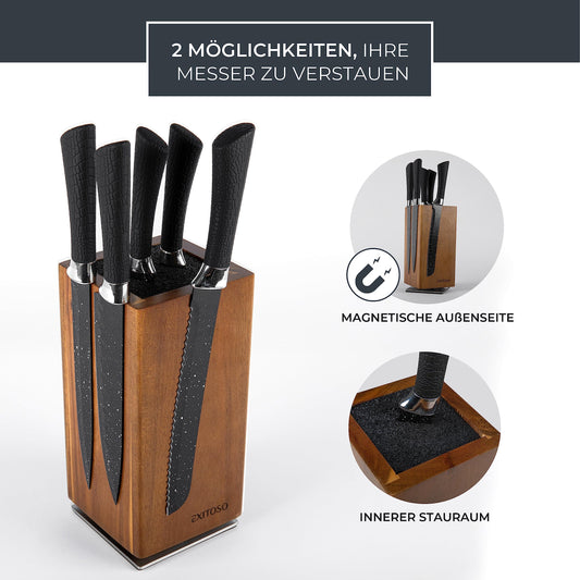 Successful NEW Acacia Knife Block, 360-degree Rotating with External Magnets & Removable Bristle Insert - Holds up to 20 knives | Secure Knife Storage Wooden Knife Block (knives not included)