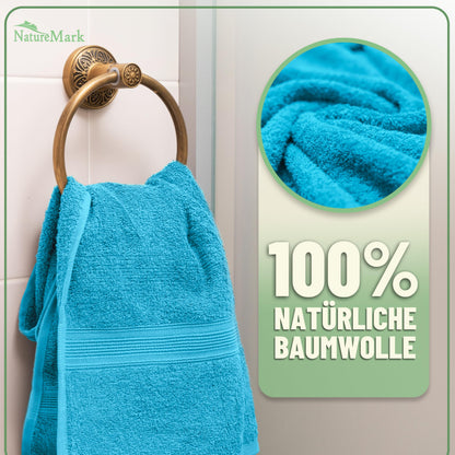 GREEN MARK 10-piece terry towel set with various sizes: 4 hand towels, 2 bath towels, 2 guest towels, 2 washcloths. Color: Turquoise. Premium quality.