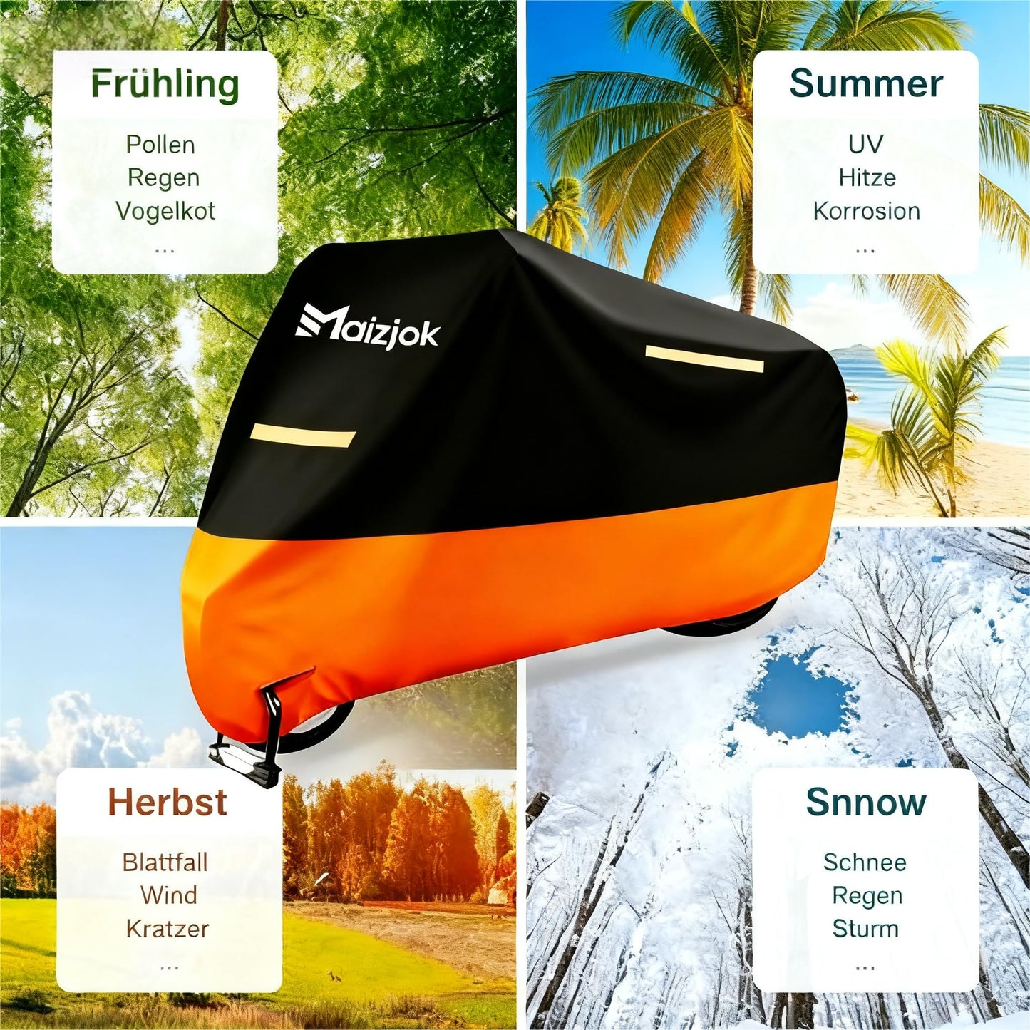 Maizjok Motorcycle Cover Outdoor Waterproof 210D Motorcycle Garage Cover, Motorcycle Cover Winterproof for Moped Scooter Motoroller Motor Enduro/Street (245x105x125cm)