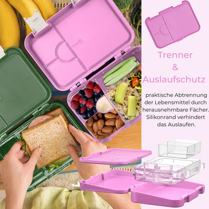 My Vesperbox - Len - Bento Box Kids - Lunchbox with 4+2 compartments - extremely sturdy - sandwich box - ideal for kindergarten and school... (Pink - Rainbow)