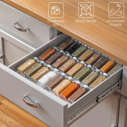 BELLE VOUS Spice Rack Drawer Pull Out, Spice Organizer Drawer 3 Tiers (2 Pcs) - Spice Storage Drawer Insert for Salt, Spices, Vitamins