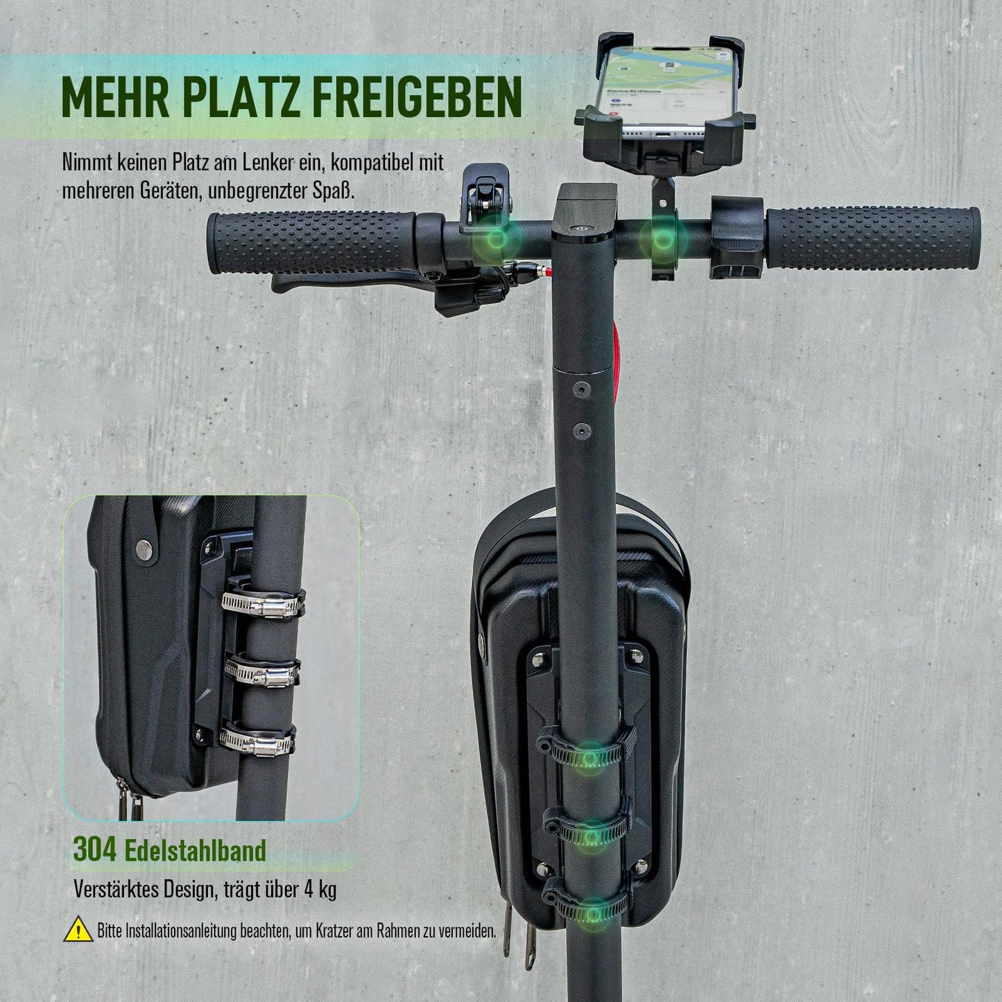 Jeebel 3/4/5L E-scooter Bag & 90cm 7mm handcuff lock, large-capacity handlebar bag with quick-release mounting, bike lock with key, for electric scooters, bicycles (2.8L + lock)
